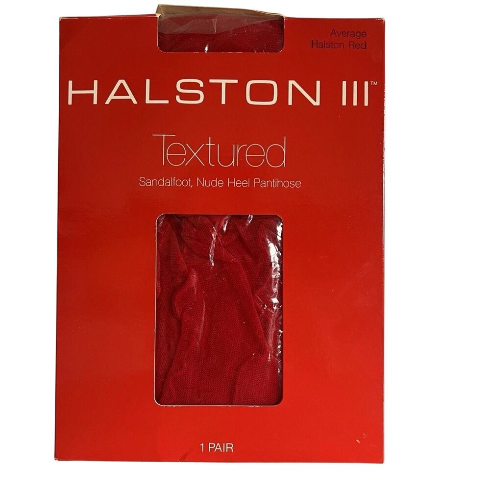 Halston III Textured Pantyhose Average Red Sandlefoot Nude Heel Designer Vtg